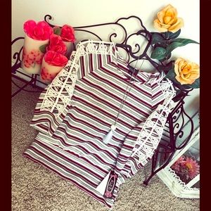 GIRLS STRIPED BLOUSE CROCHET SLEEVE WITH NECKLACE!